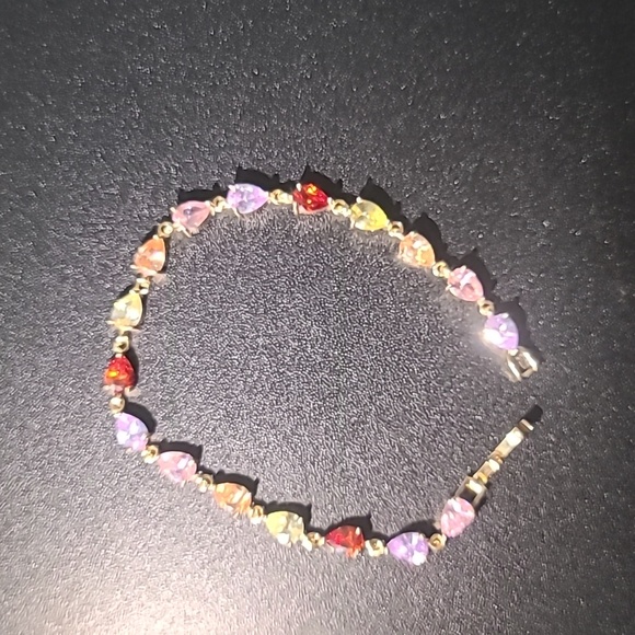 Rainbow Emerald Cut Rectangle Multi-Color Baroque Crystals Bead Bracelet - Picture 1 of 3